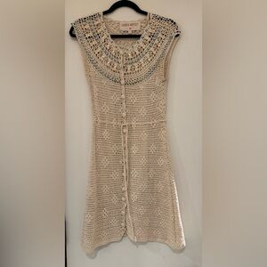 Lauren Moffatt Cream Beige Crochet Studded Mini Dress